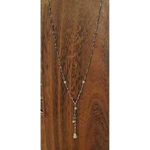 Bar Link Y Drop Lariat Silver Toned Chain Drop Beaded Necklace